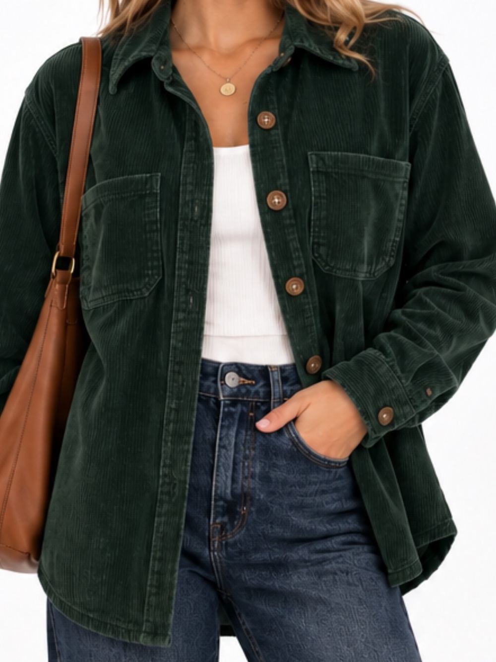 Madewell Forest Green Corduroy Shacket with Patch Pockets